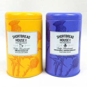 Canisters Cylindrical Storage Tins Thistle Flower Print Purple Yellow Set of Two